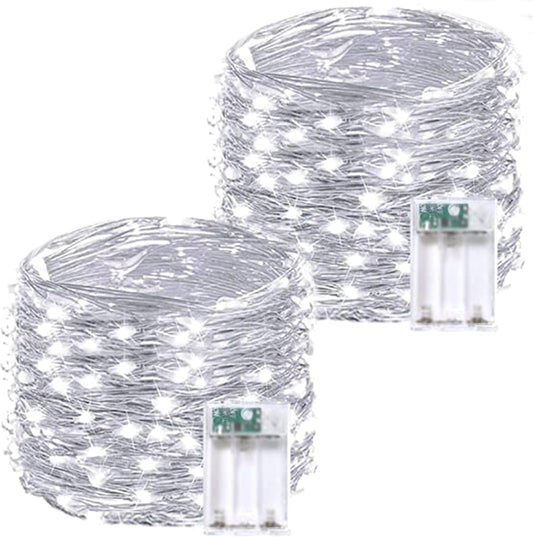 2 Pack 20FT 60LED Battery Operated Fairy Lights with Timer, Waterproof Battery String Lights Outdoor Indoor, Battery Twinkle Light for Bedroom Wedding Birthday Party Chirstmas (Cool White)