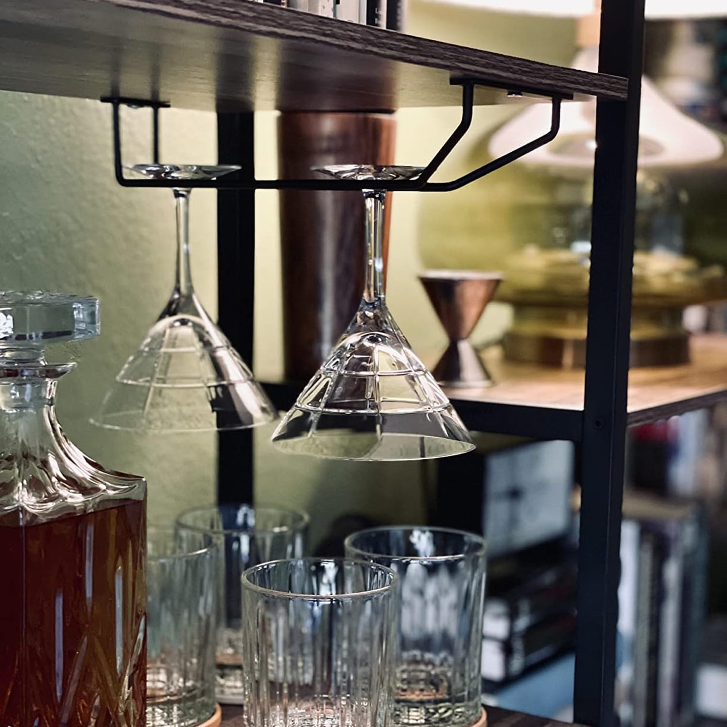 10.8 Inch Black Wine Glass Rack, Under Cabinet Wine Glass Holder Stainless Steel Stemware Rack - Hanging Stemware Holder for Cabinet Kitchen Bar, Set of 4