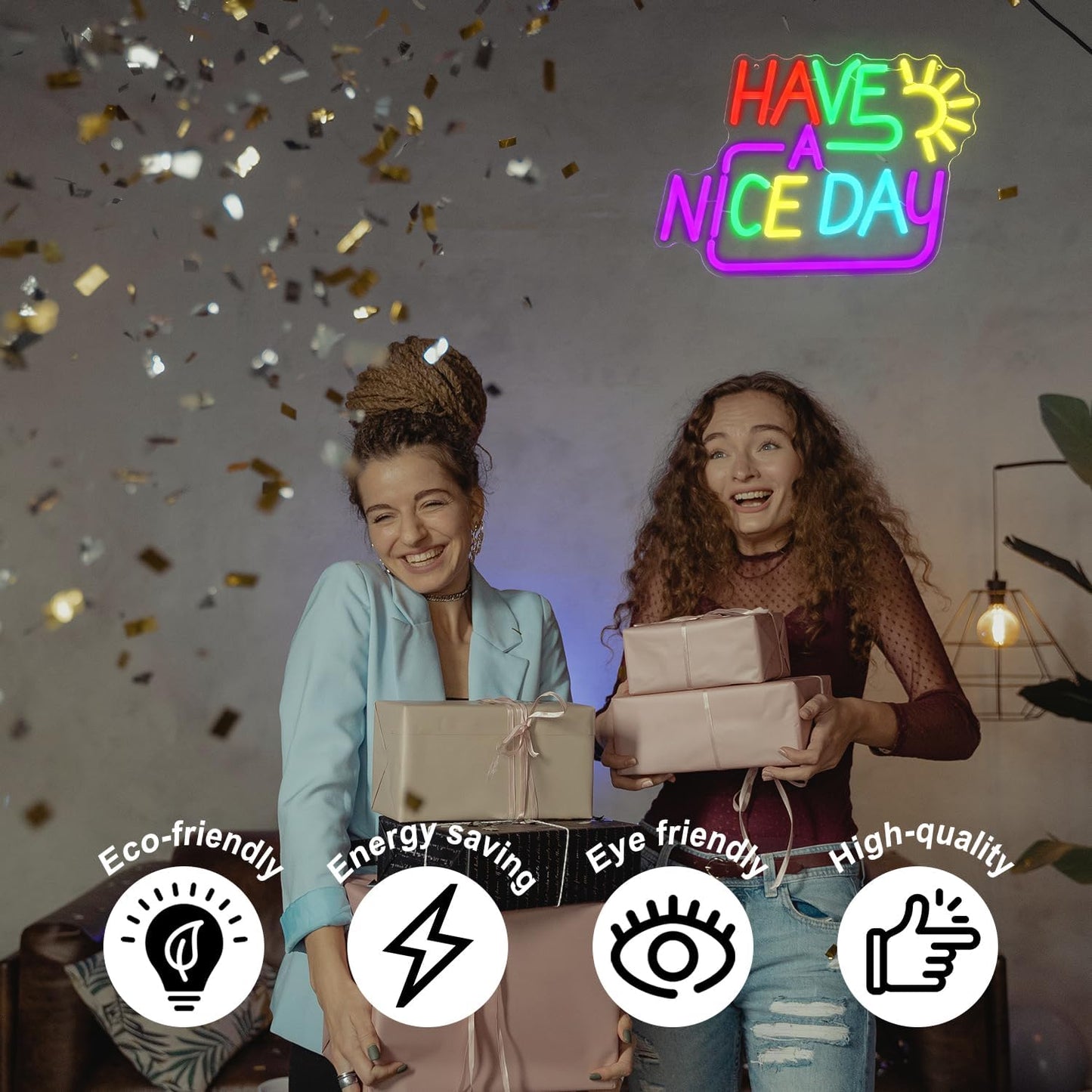 Have A Nice Day Neon Sign for Wall Colorful Letter Neon Light Sun LED Neon Lights Signs Dimmable Words Light Up Signs for Bedroom Living Room School Office Dorm Party Decor Kids Gifts