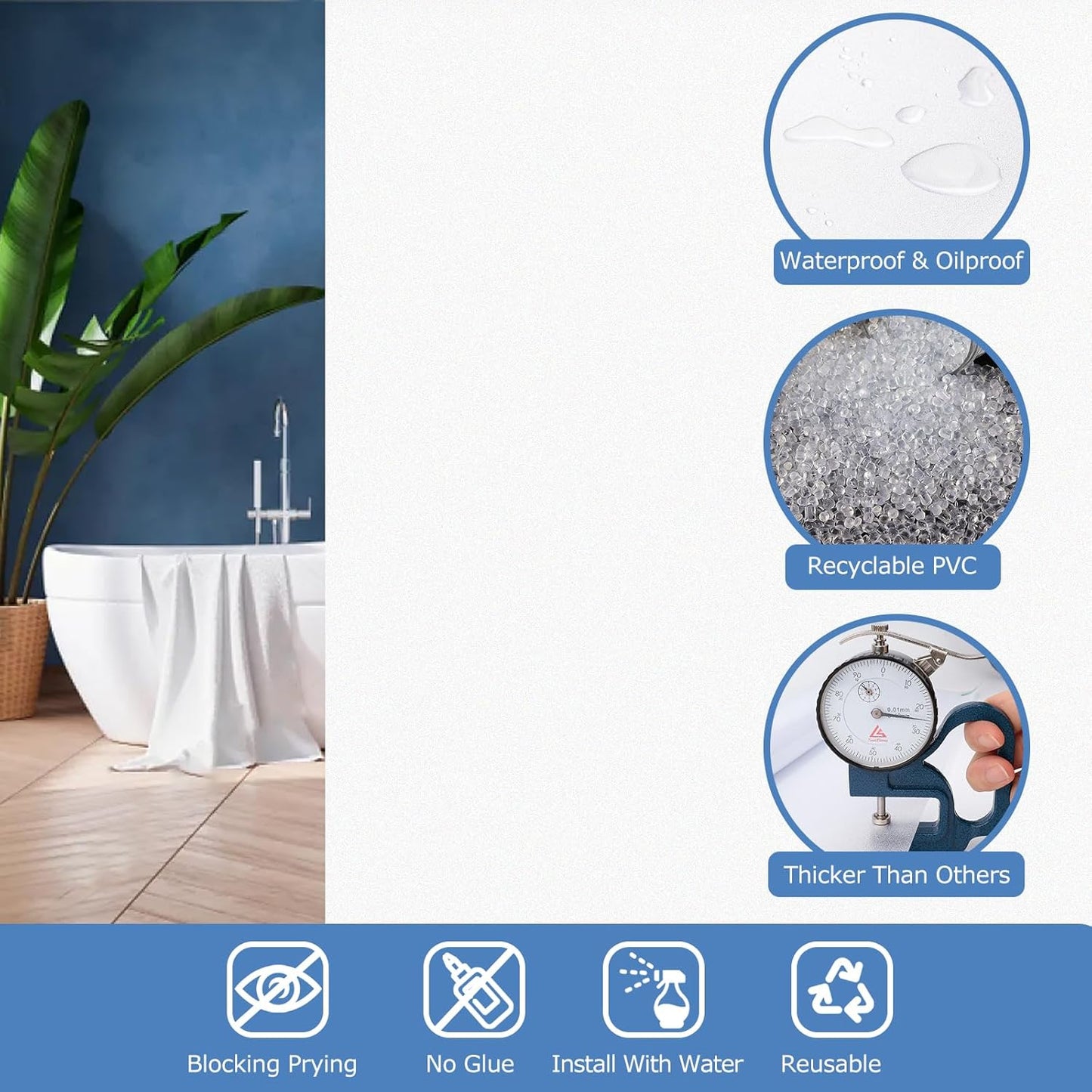 HIDBEA Frosted Window Privacy Film - Non Adhesive Static Cling Glass Stickers Sun UV Blocking Heat Control Door Covering Decals for Home Office(35.4 x 393.7 Inch, Frosted White)