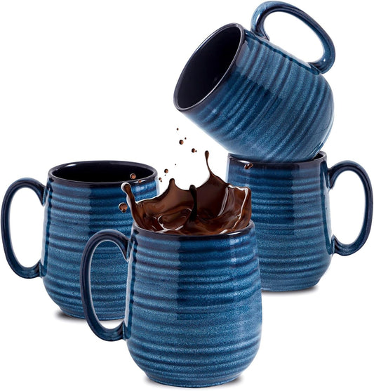 Hasense Coffee Mug Set of 4, 12 Ounce Ceramic Coffee Cups with Handle, Large Mug Set for Coffee, Tea, Chocolate, Modern Mug Gift for Men and women, Dishwasher & Microwave Safe(Blue)