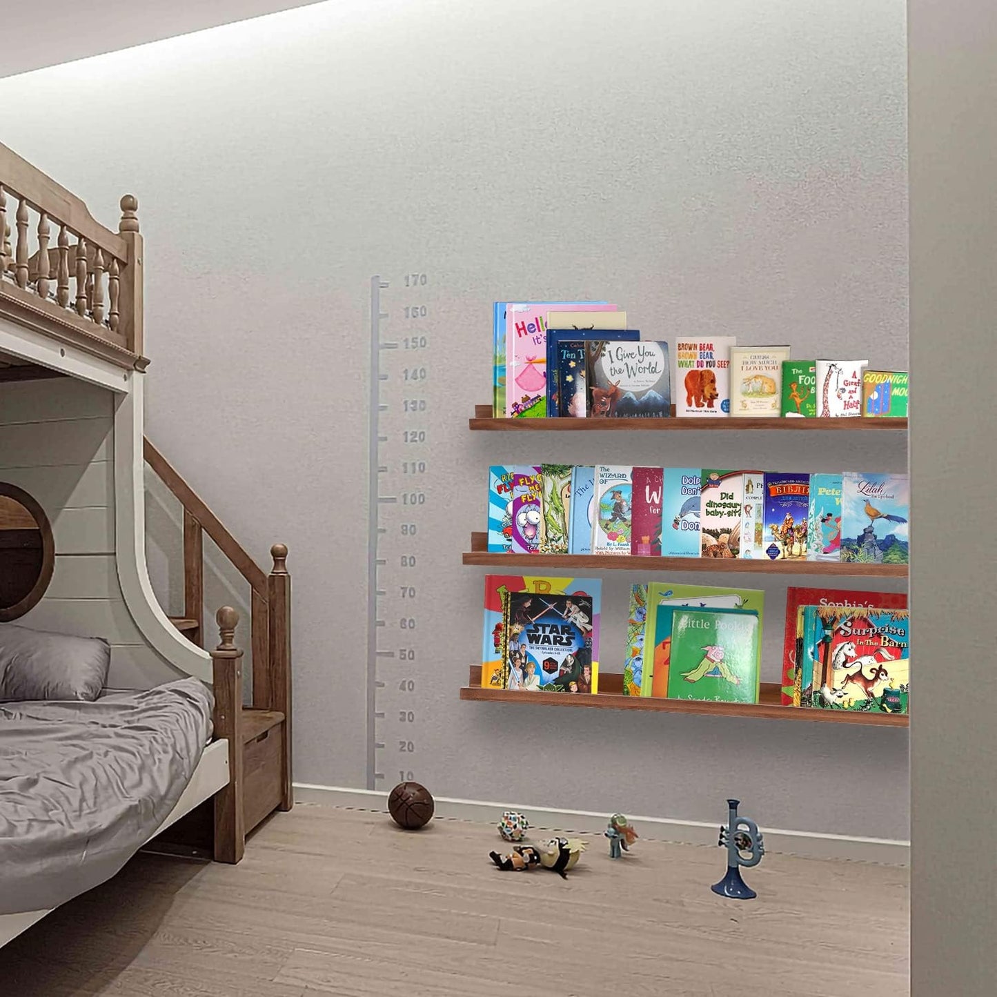 AZSKY 48 Inch Long Floating Shelves Wall Mounted Light Walnut Narrow Photo Picture Ledge Shelves Set of 3 Nursery Book Shelves Photo Frames Display Shelves Kitchen Spice Rack