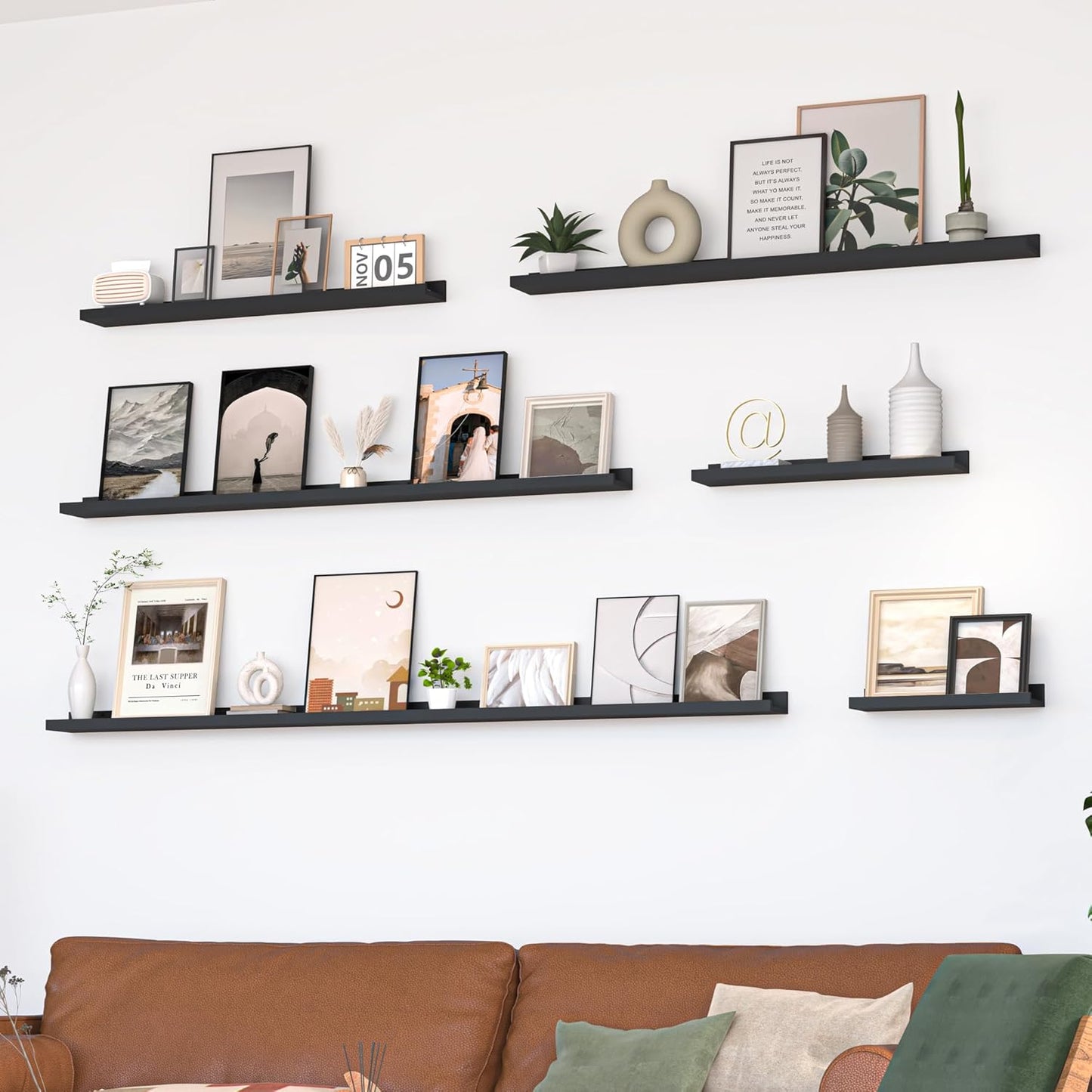 Heimlove Picture Ledge Shelf, Floating Shelves Set of 2, 36 Inches Picture Shelf for Wall with Ledge, Kids Bookshelf Wall Mounted for Living Room Bedroom Decor Books Photo Frames - Black