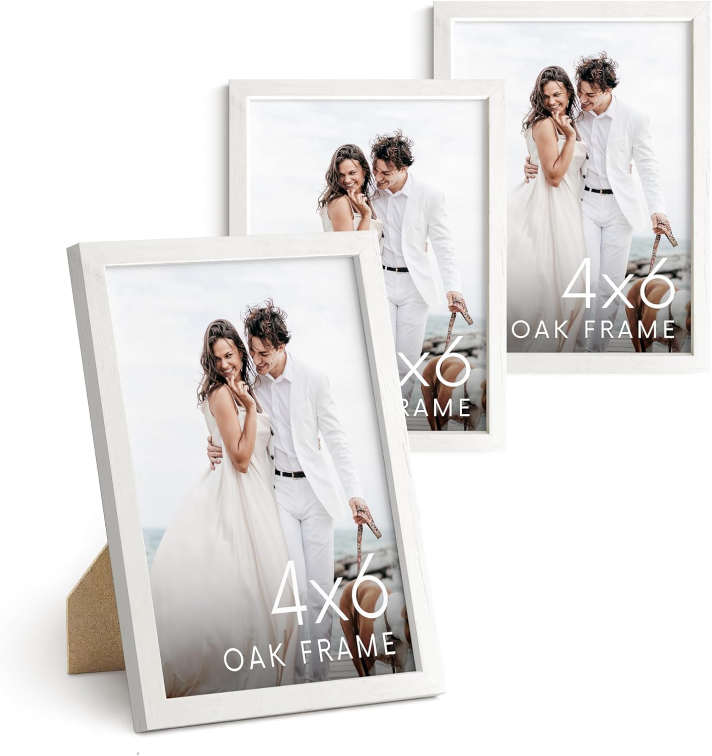 HAUS AND HUES Solid Oak 4x6 Picture Frame for Wall or Tabletop Set of 3-4x6 Picture Frame Collage, White Gallery Wall Frame Set, 4x6 Picture Frames, Photo Frames 4x6, Wooden Picture Frames 4x6