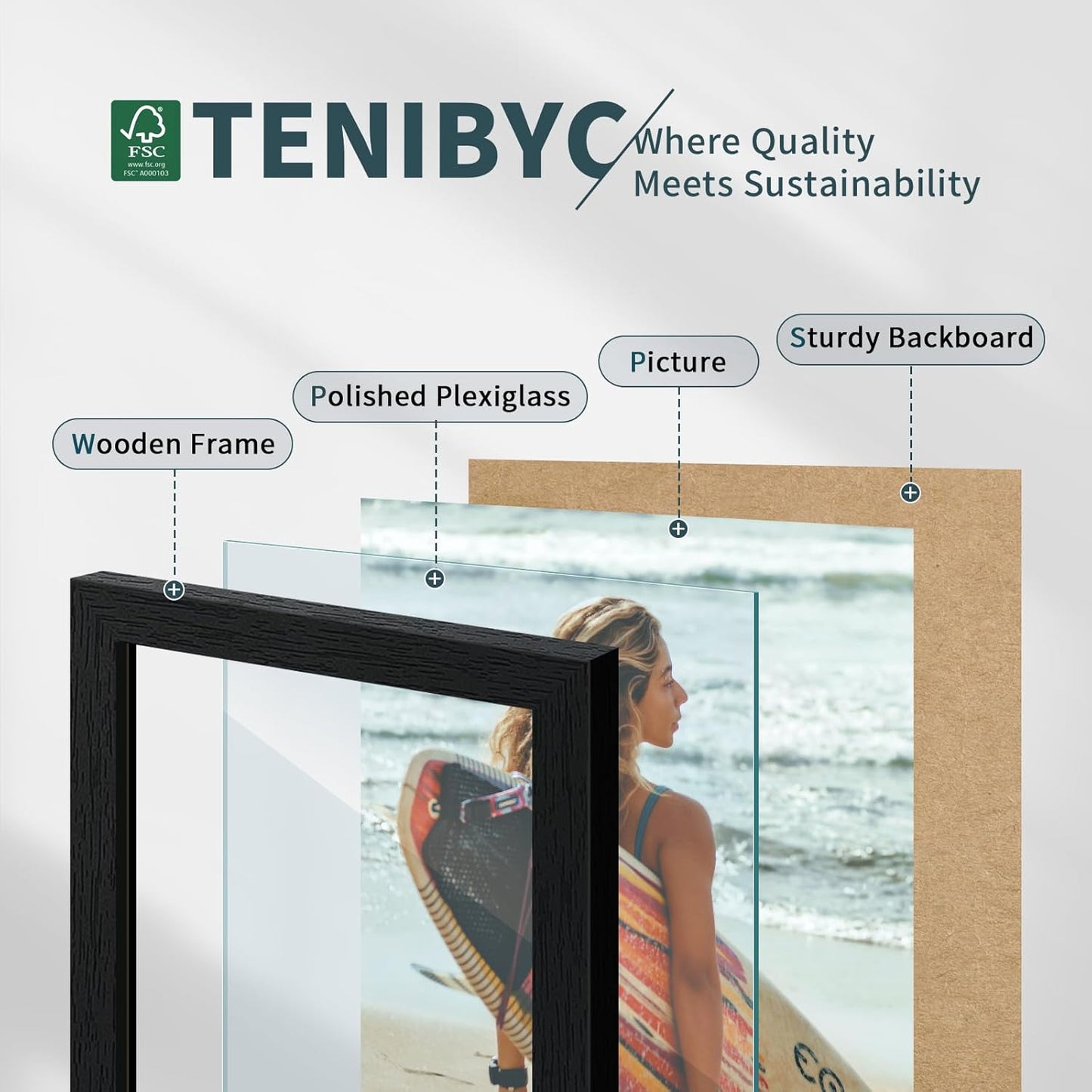 24x36 Poster Frame 3 Pack - Black Woodgrain, Solid Wood Picture Frame, Wall Gallery Frame - Wall Hanging