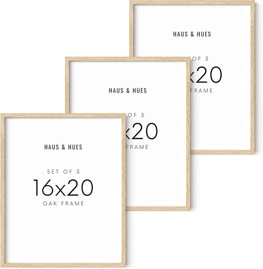 HAUS AND HUES Beige Wood Oak 16x20 Picture Frame, Set of 3 - Modern Wood Wall Art Display - Lightweight 16x20 Frame Set of 3 for Art Prints, Photos, Posters - Ready-to-Hang Vertically & Horizontally