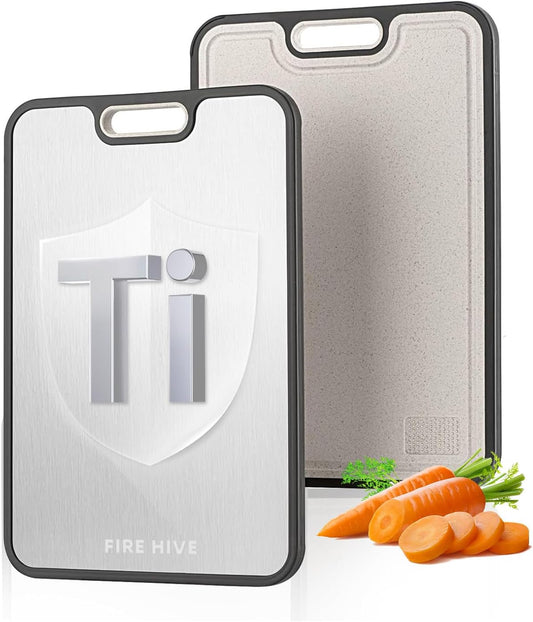 FIRE HIVE Pure Titanium & Platycodon Cutting Board - Double-Sided Large Kitchen Board, 16x11 Inch, Multi-Functional & Safe Cleaning Surface