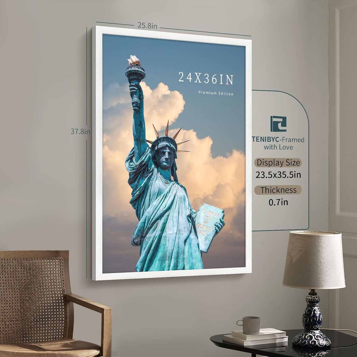 24x36 Poster Frame 3 Pack - White Woodgrain, Solid Wood Picture Frame, Wall Gallery Frame - Wall Hanging