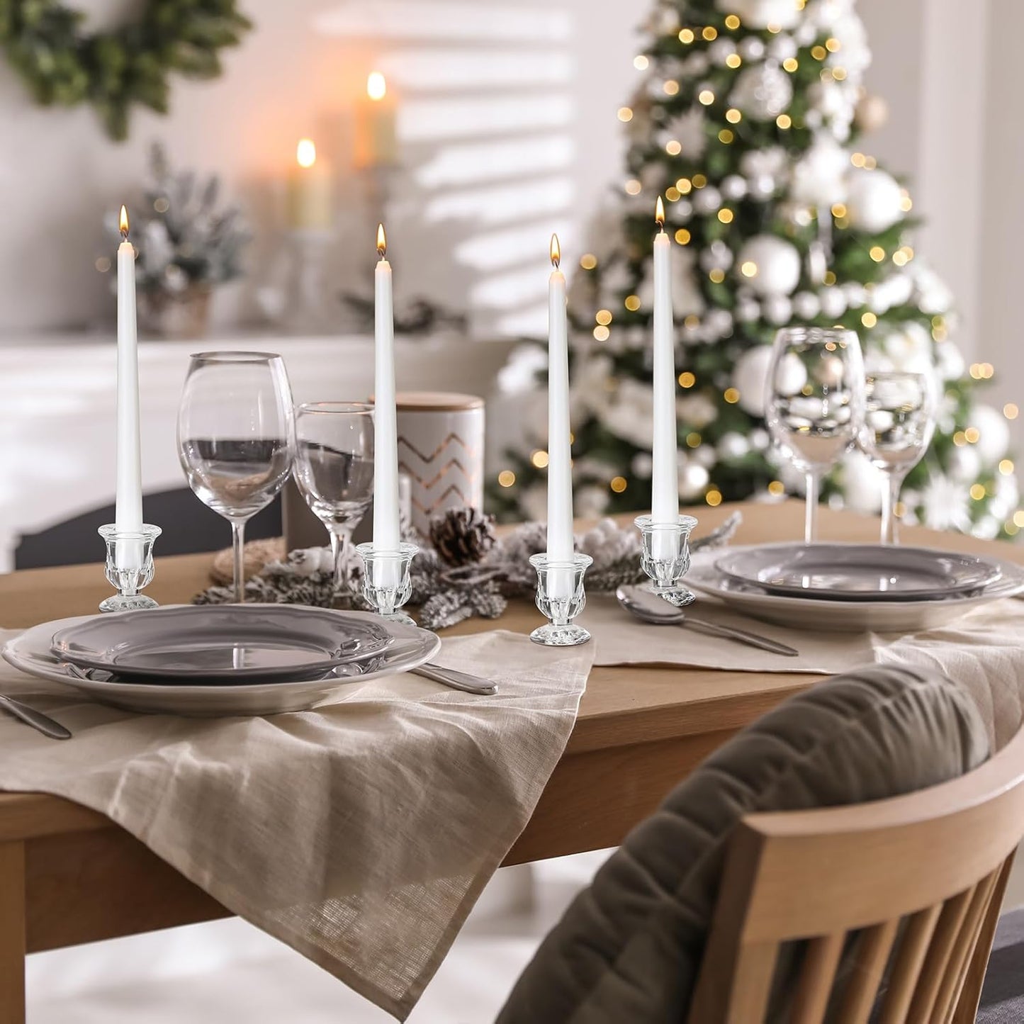 144 Pcs Glass Taper Candle Holders Bulk 2. 5 Inch Clear Candlestick Holder with Long Tapered Candles Candle Sticks Set for Table Centerpiece Wedding Christmas Party Decoration