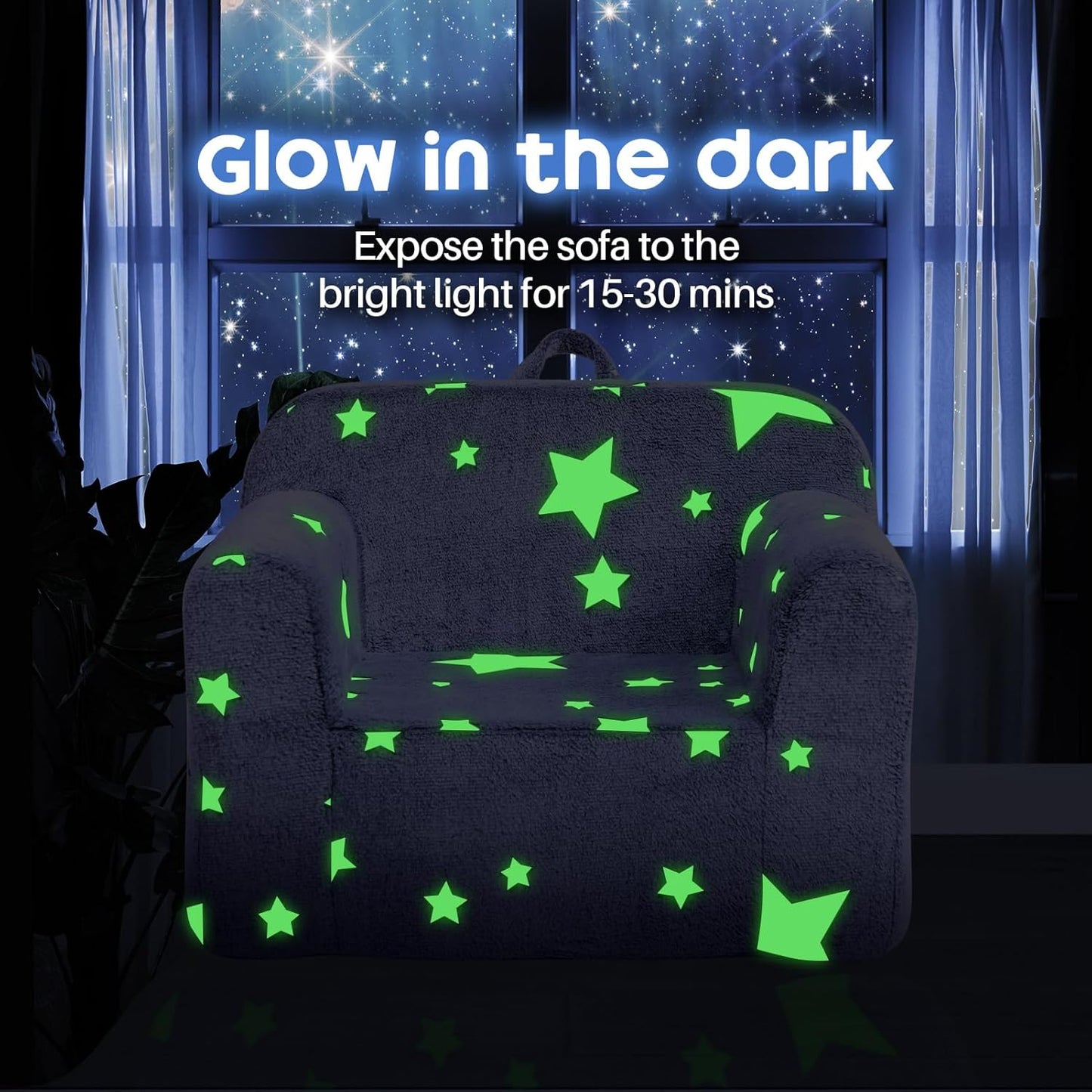 ALIMORDEN Kids Ultra-Soft Snuggle Foam Filled Chair, Single Cuddly Sherpa Reading Couch for Boys and Girls,Star