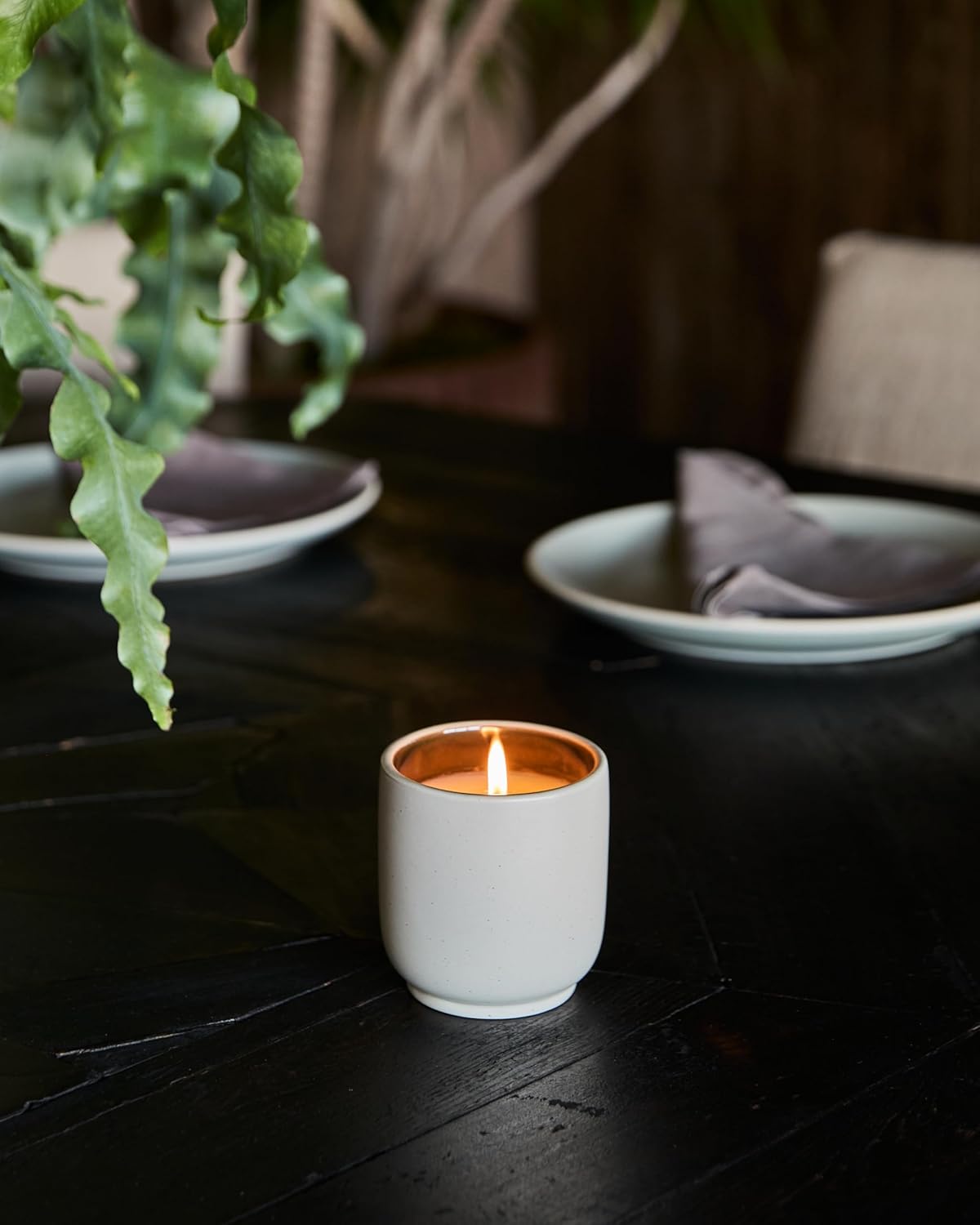 Homecourt Luxury Scented Candle, Mandarin Basile Scent, 60-Hour Burn Time, Soy Wax Blend, Organic Cotton Wick, Kiln-Fired Reusable Ceramic Vessel, 8 Oz