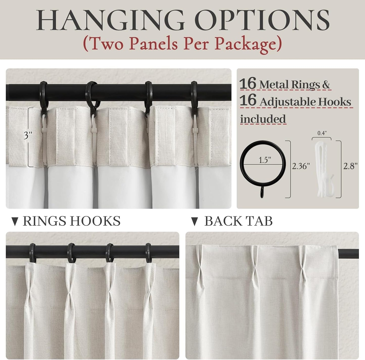 102 Inch Long Curtains Blackout for Bedroom 80 Inches Wide Total Each 40 2 Panels Pinch Pleated Linen Neutral Modern Farmhouse Style Window Drapes for Living Room Back Tab (Beige Ivory)