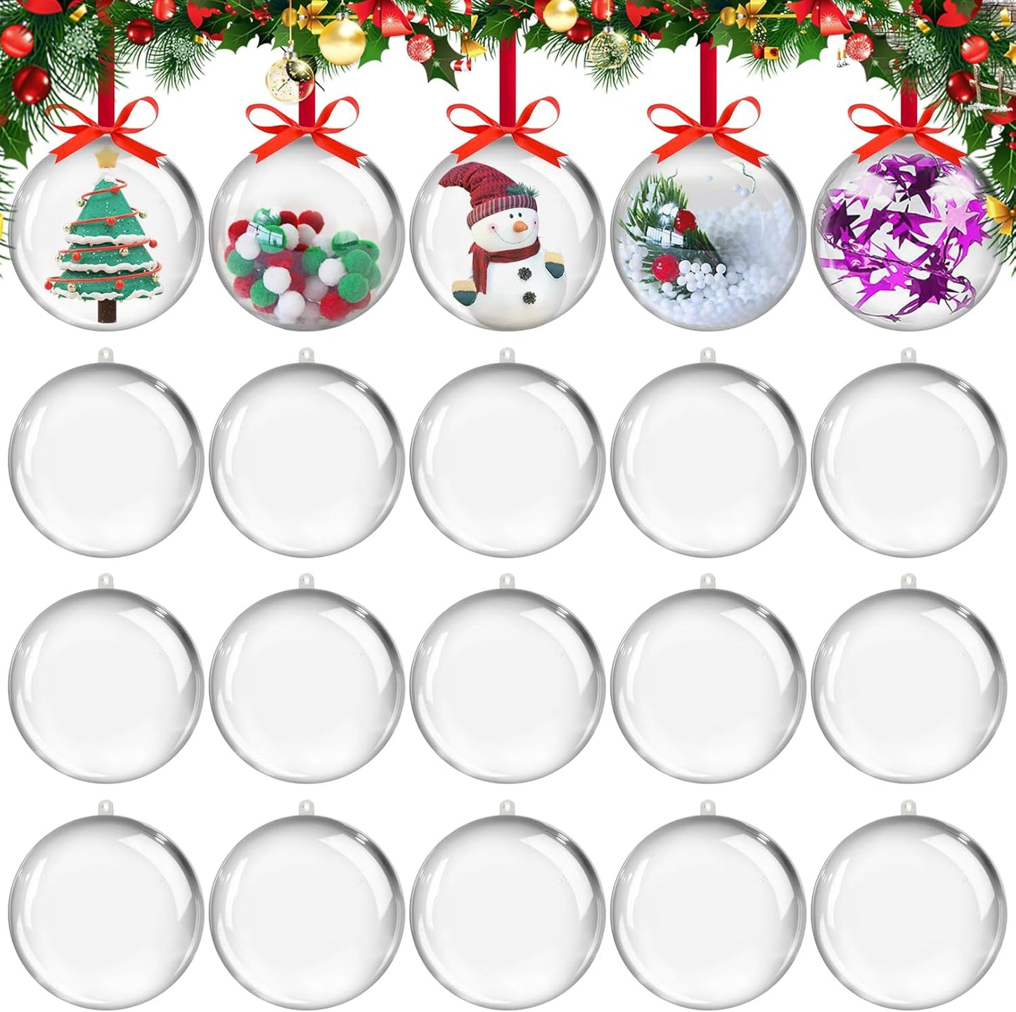 20PCS Christmas Ornaments,5CM Clear Plastic Ornaments Balls,Clear Christmas Ornament for Crafts,Acrylic Fillable Xmas Tree Ornament Balls for DIY,Wedding,Parclearty and Valentine's Day (S-5CM)