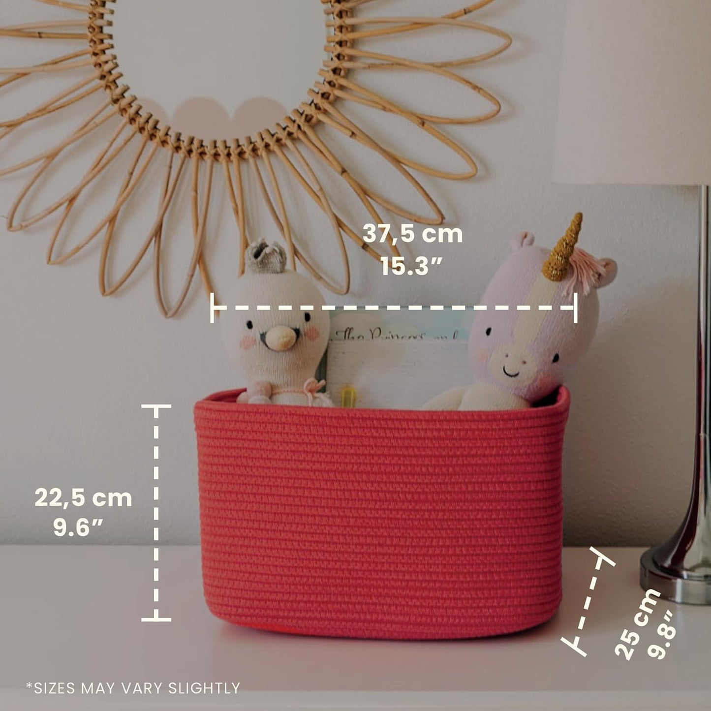 OrganiHaus Woven Storage Baskets for Organizing, Cotton Rope Organizer Bins for Shelves, Closet & Nursery, Dog Toy Basket, Decorative Bins for Toys, Towels & Books - 15x10x9, Red