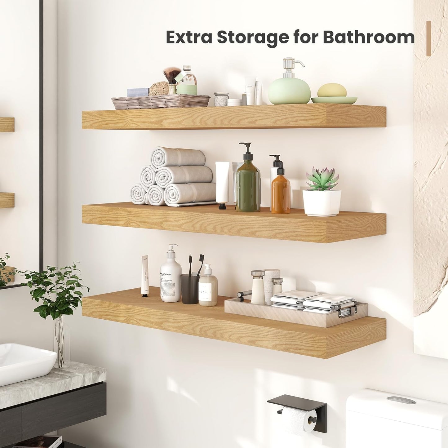 Heimlove 12 Inch Deep Floating Shelves, 16 x 12 inches Long Wall Shelf, Large Extra Display Shelf & Storage Shelf, Rustic Wood Wall Shelves for Fireplace Mantel, Oak - 2Pack