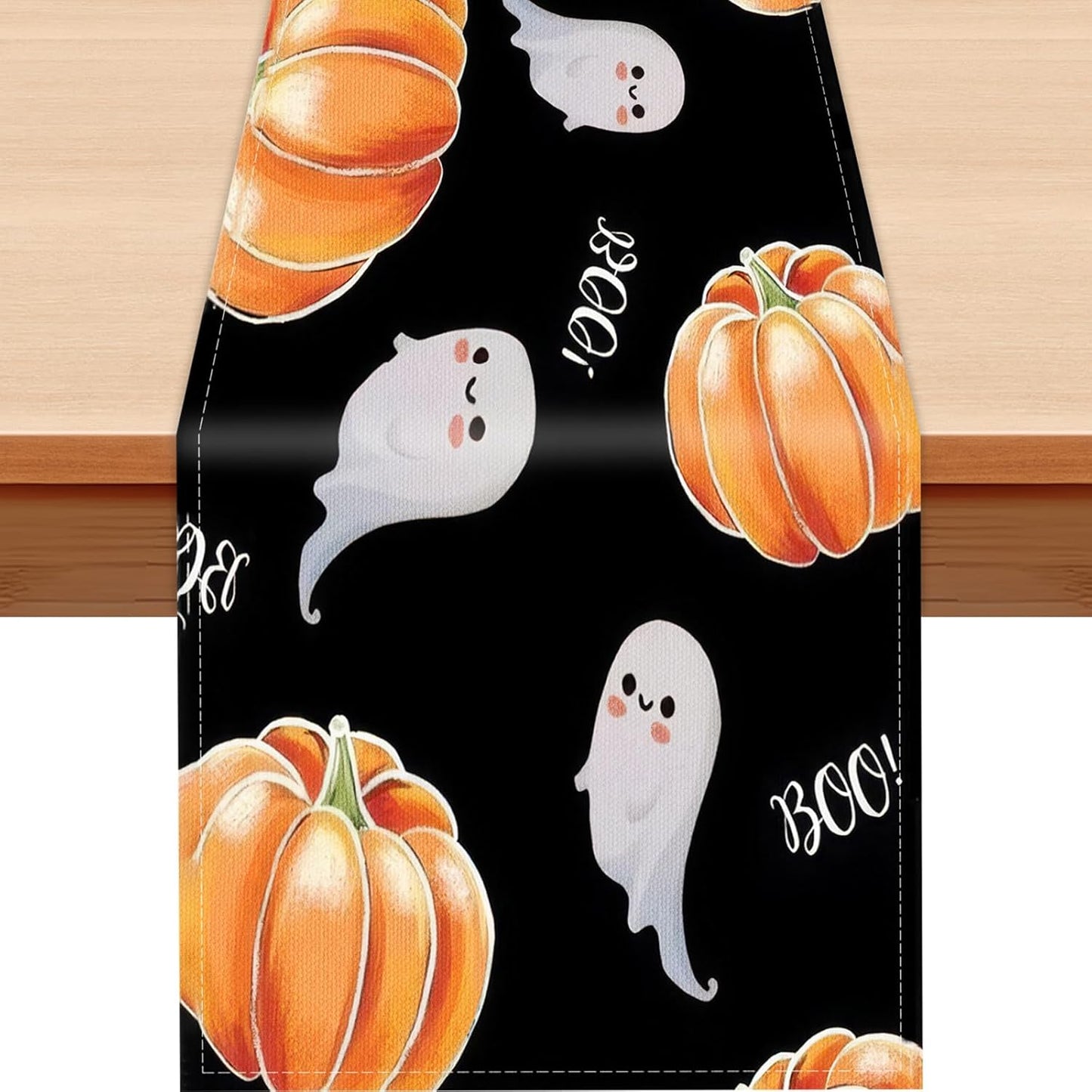 Halloween Table Runner Spooky Ghost Pumpkin Table Runner for Home Party Holiday Indoor Outdoor Table Decoration Halloween Table Decoration Kitchen Dining Table Decor 13 x 72 Inch (Black)