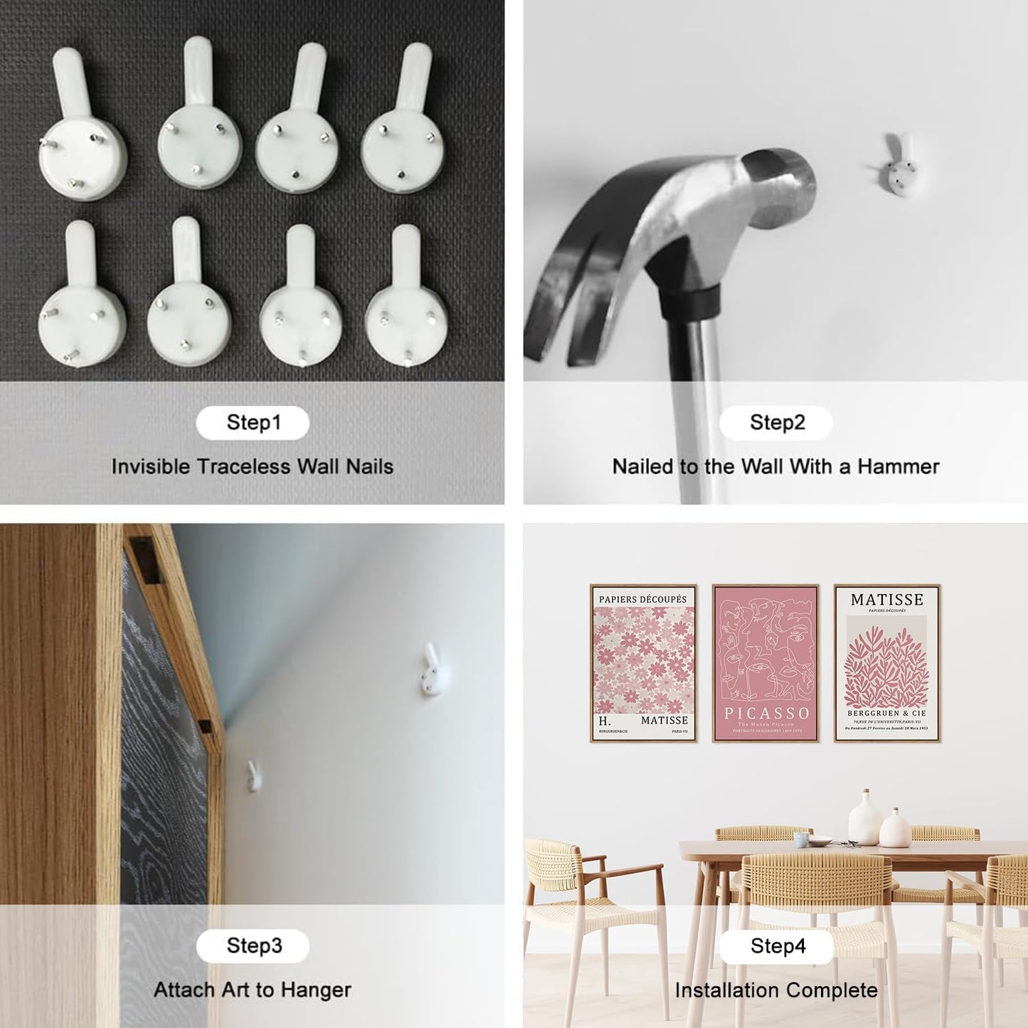 HLNIUC Matisse Pink Wall Art,Neutral Pink Flower Framed Canvas Wall Decor Set of 3(16”x24’) Modern Aesthetic Pictures Wall Painting,Abstract Flower Market Art Print for Living Room,Bedroom