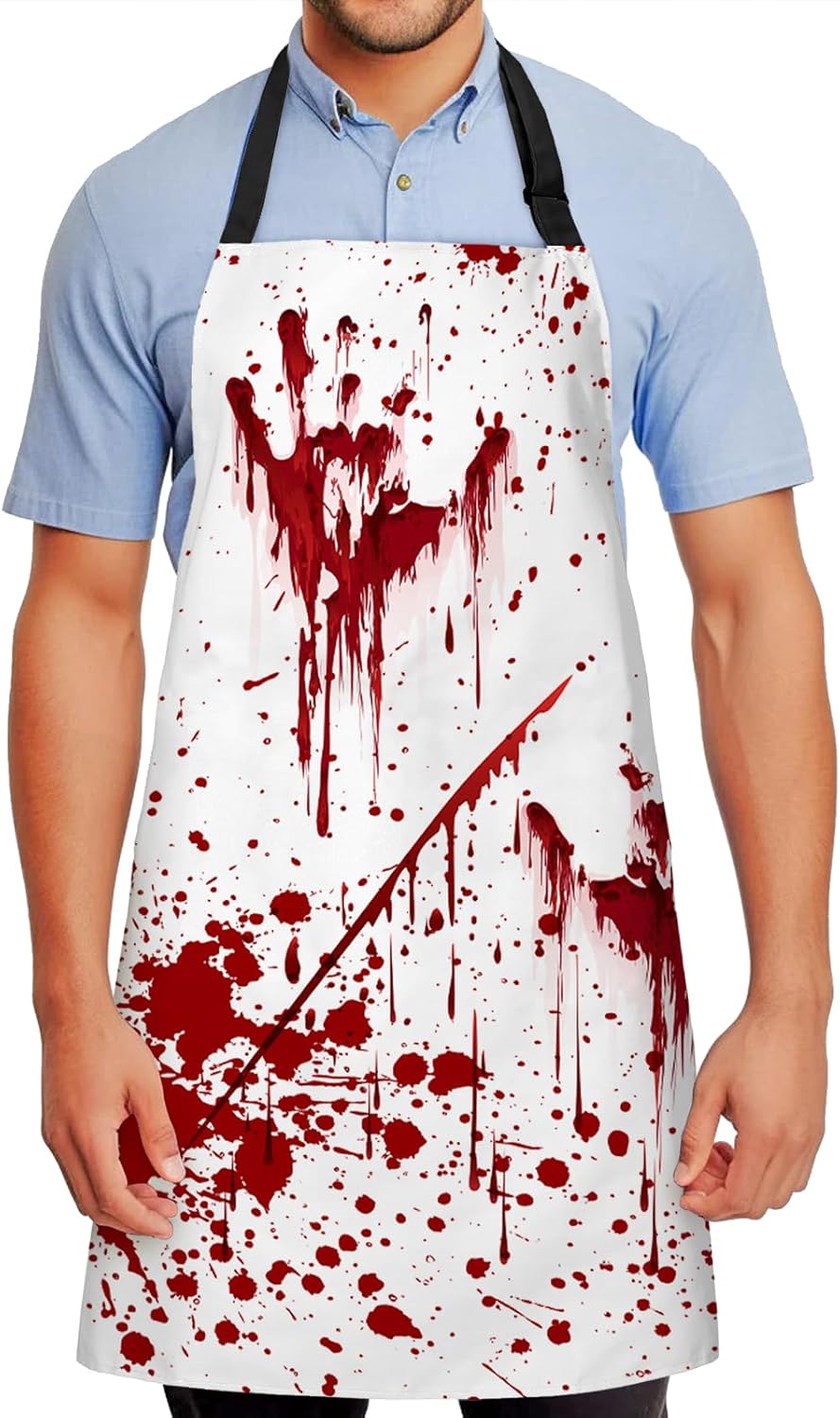 Happy Halloween Horror Apron Unisex, Adjustable Funny Kitchen Apron, Waterproof Scary Bloody Bib Aprons for Cosplay Party