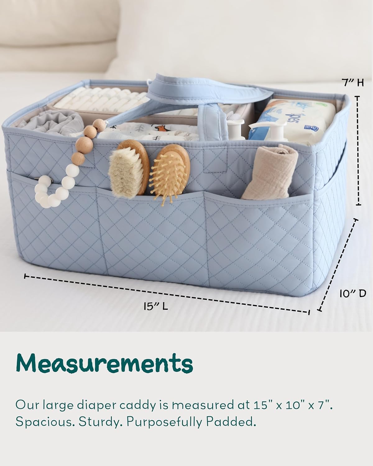 Lily Miles Baby Diaper Caddy Organizer, Quilted Nursery Storage Organizer for Newborn Essentials and Diaper Changing Station, Gift for Baby Shower and Registry Must-Have (Baby Breeze)