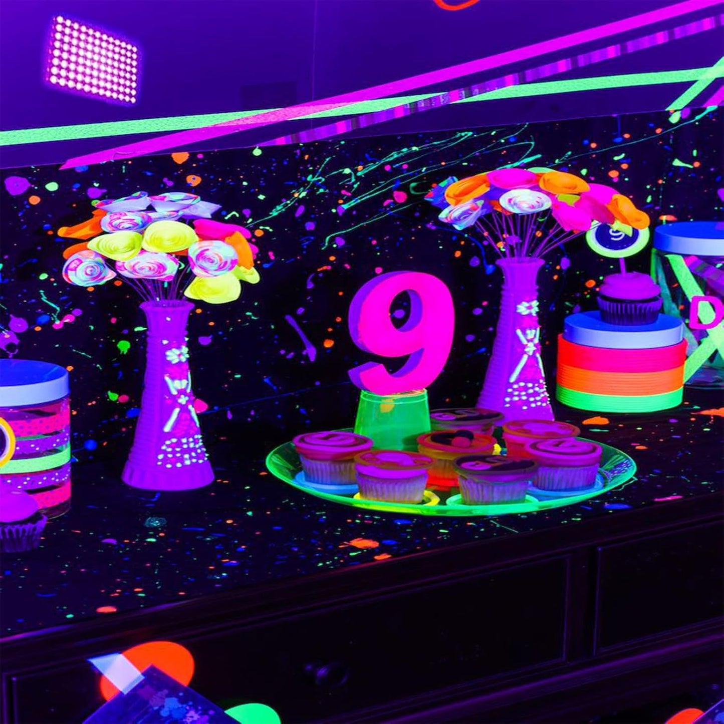 2 Pack 50W Black Lights, Blacklight Flood Light with Plug and Switch,for Glow Party, Halloween, Fluorescent Poster, Body Paint