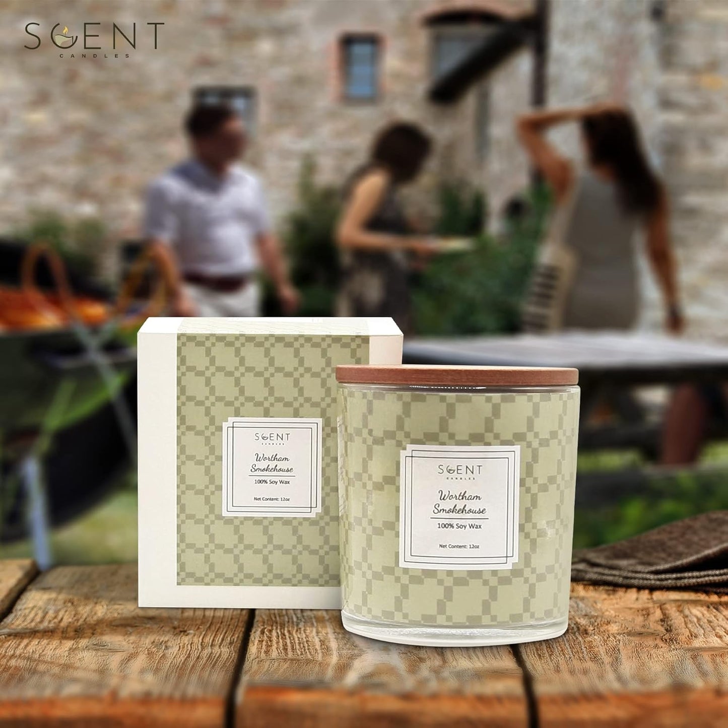 | Highly Scented Candles - Aromatherapy Candles for Home | Wortham Smokehouse Candle | 12oz Glass Jar | 100% Natural Soy Wax Candles | Burn Time 60-70 Hours