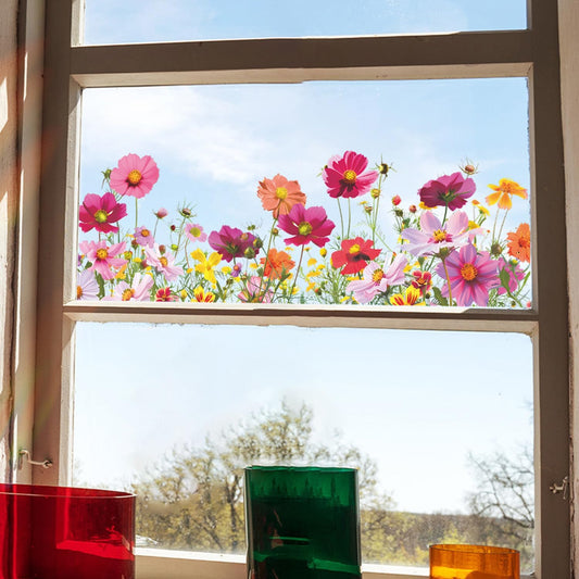 2 Sets 3D Daisy Window Clings Boho Garden Flower Double Sided Wildflower Floral Daisy Window Decals Anti-Collision Glass Doors Stickers 7x21 Inch