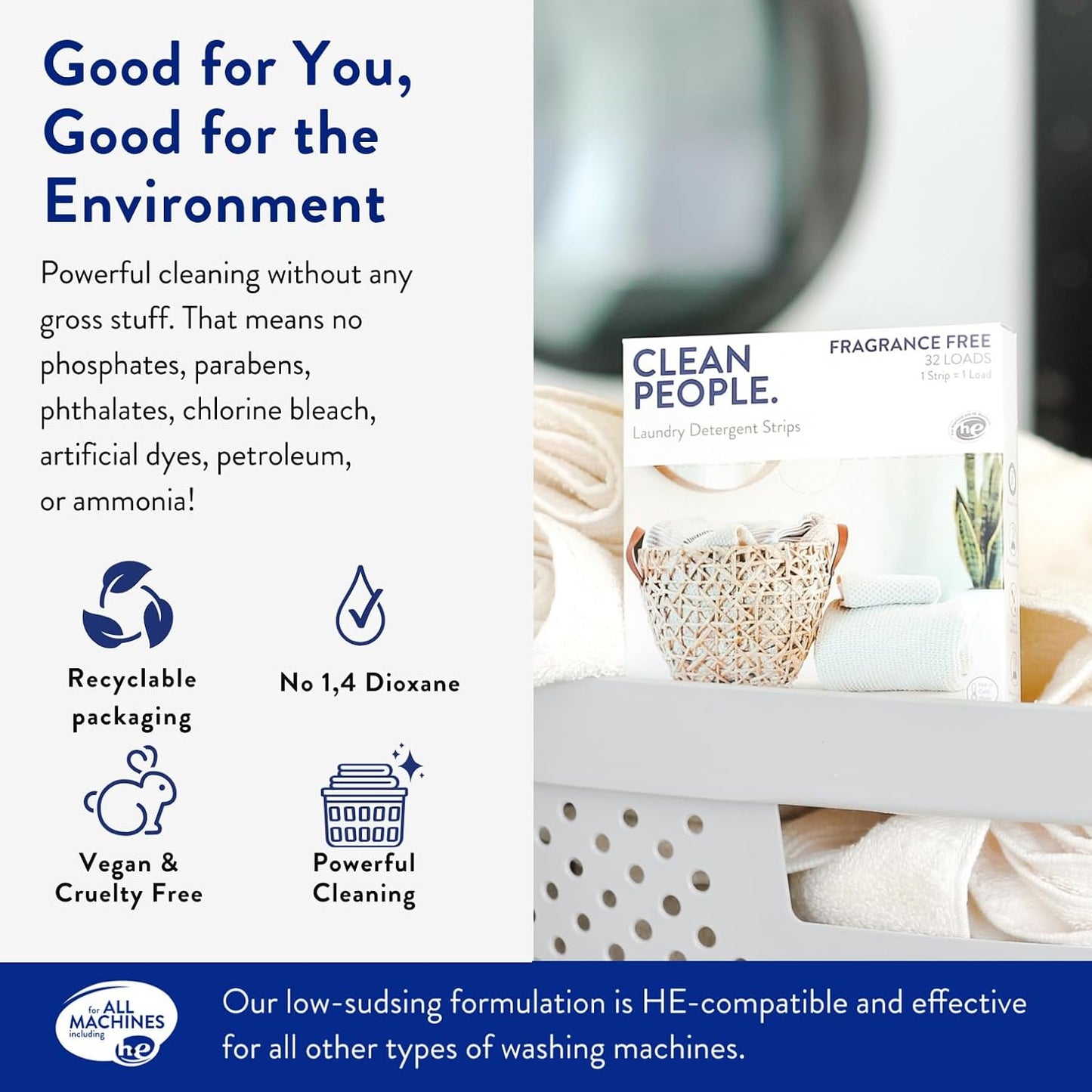 The Clean People Laundry Detergent Sheets - Laundry Soap - Ultra Concentrated, Recyclable Packaging, Stain Fighting - Peppermint, 32 Pack