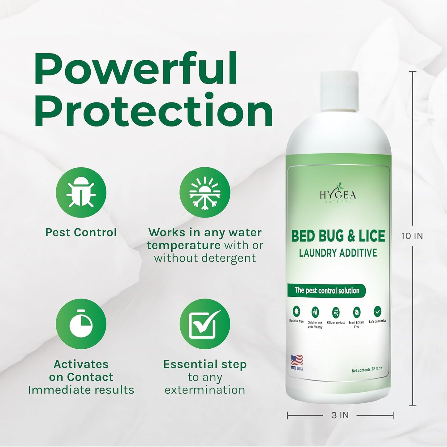 Lice and Bed Bug Laundry Additive - Environmentally Responsible, Odorless, and Stain-Free Liquid Laundry Treatment - Safe for Children and Pets - Any Water Temperature (32 Fl Oz)