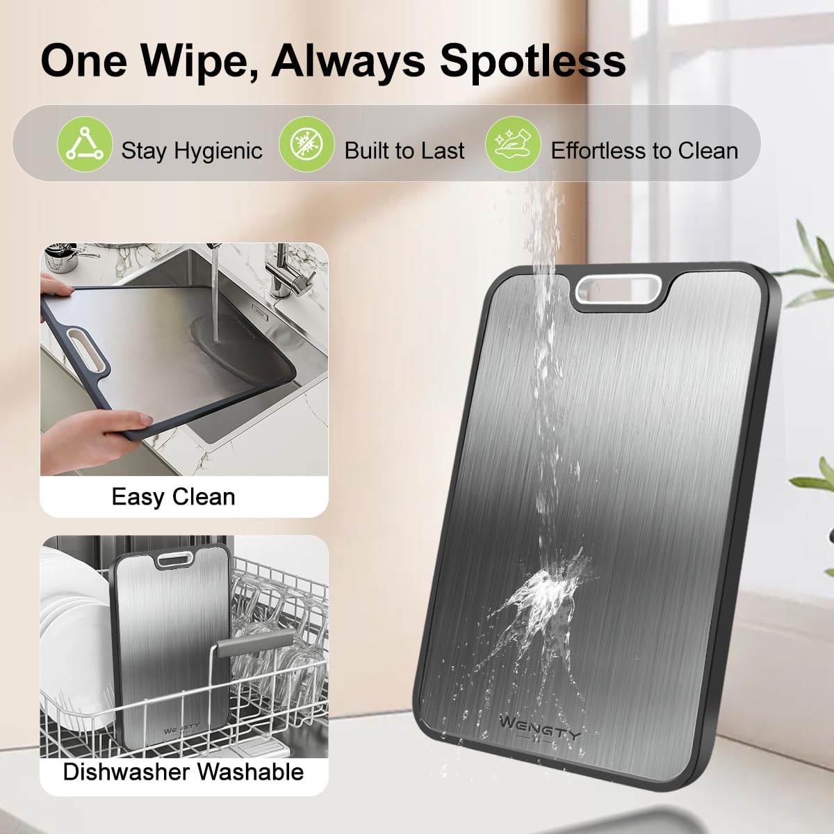 Titanium Cutting Boards for Kitchen, Double Sided Food-Grade Pure Titanium&Wheat Straw PP, Non-Toxic, Non-Slip, Dishwasher Safe, Ideal for Meat, Vegetables, Fruit 15.8 x 11''