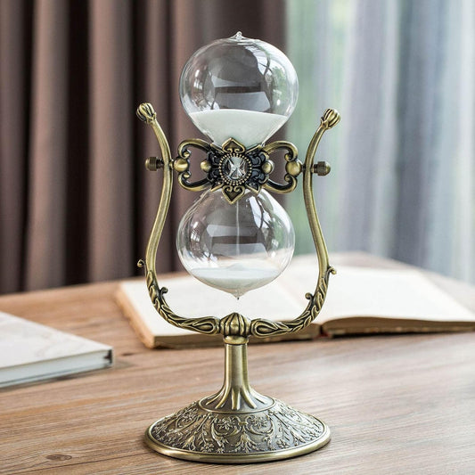 Sanduhr 30 Minuten,Reversible Hour Glass,Metal Vintage Hourglass,Hourglass Decor,for Home Decoration Office Desk Wedding Party Decor Kitchen Timer (White Sand)