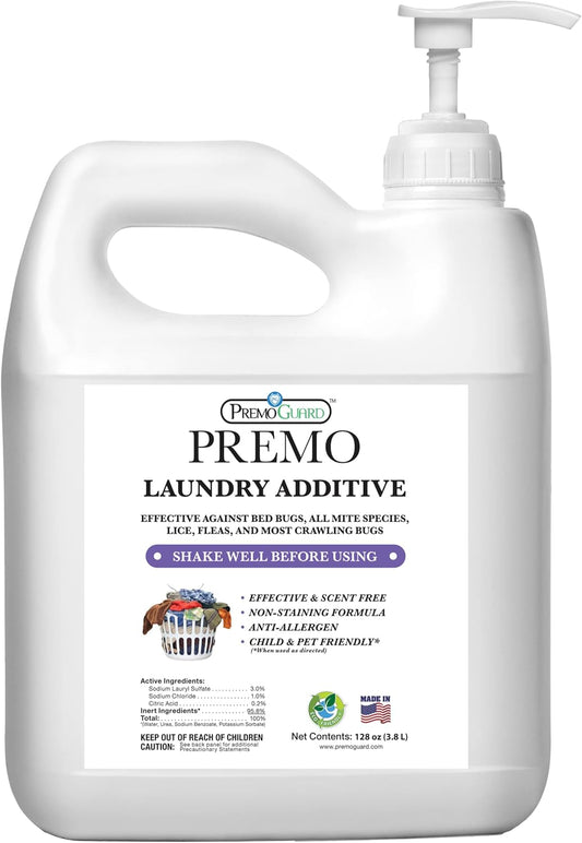 Premo Guard Bed Bug, Mite & Lice Laundry Detergent Additive 128 oz – Child & Pet Friendly – Stain & Odor Free – Best Natural Non-Toxin Treatment