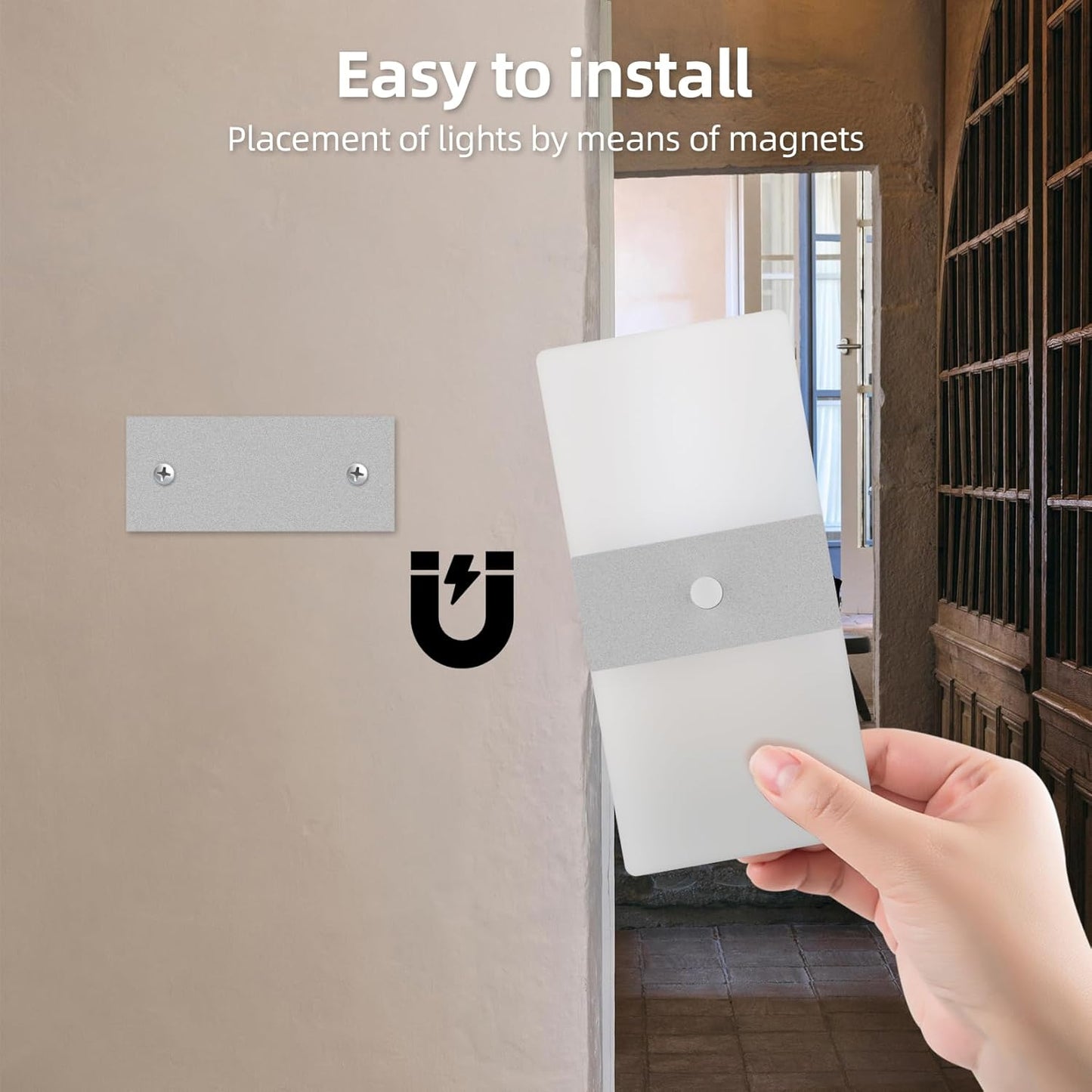 2 Pack Motion Sensor Wall Lights, Morden Silver Decorative LED Indoor Night Light, 3000K Warm Light Battery Operated Wall Sconces for Porch Bedroom Living Room Hallway(Silver)