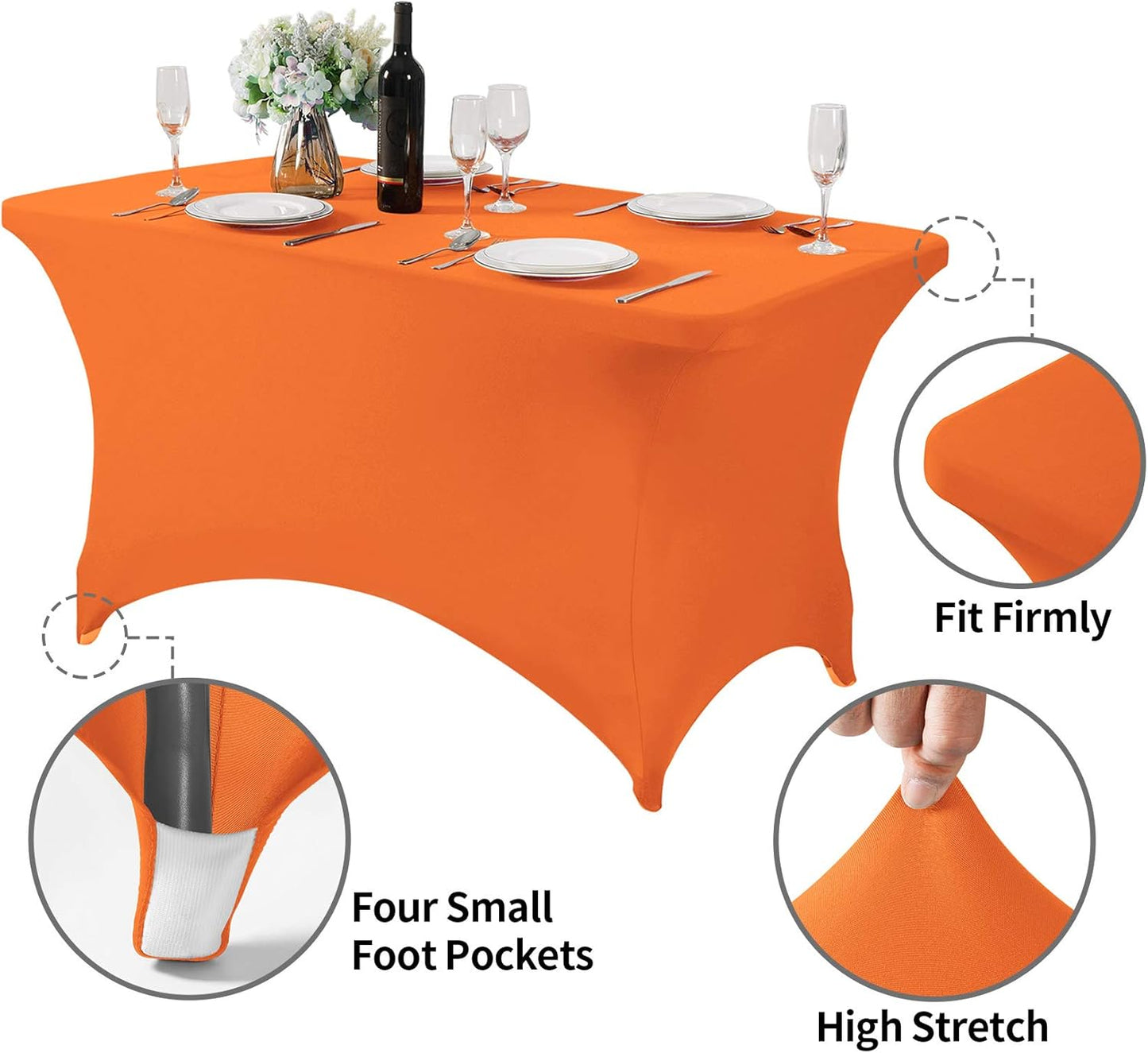 2Pack Spandex Table Cover for 4FT or 6ft or 8ft Table Universal Fitted Stretch Tablecloth for Party, Banquet, Wedding and Events-Orange