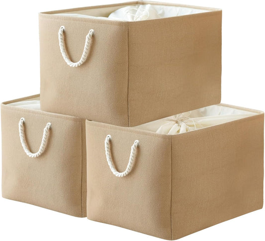 TheWarmHome Storage Bin for Shevles - Extra Jumbo 3Pack 20.5L×15.7W×13.8H inch Organization and Storage Basket for Organizing, Fabric Storage Cubes for Closet Shoe Linen Decorative (Beige)
