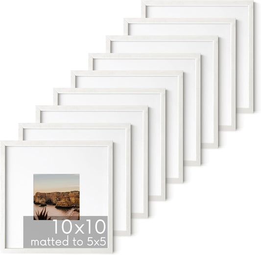 HAUS AND HUES Solid Oak Wood 10”x10” Picture Frames Matted to 5”x5” Set of 9-10 x 10 Gallery White Frames, Square 10x10 Picture Frames, 10x10 Frames with Mat, White Frames for Gallery Wall