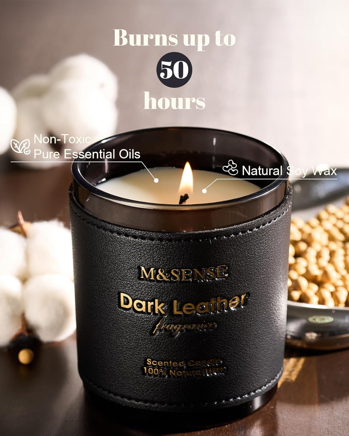 M&SENSE Tobacco Leather Berries Scented Candles, Heavy Scented Candles,Vegan Soy Wax,10oz 42-Hour Long Burning Time,Relax Home Fragrance, Cozy Romance Fancy Gifts for Man Dad in Living Rooms Bedroom