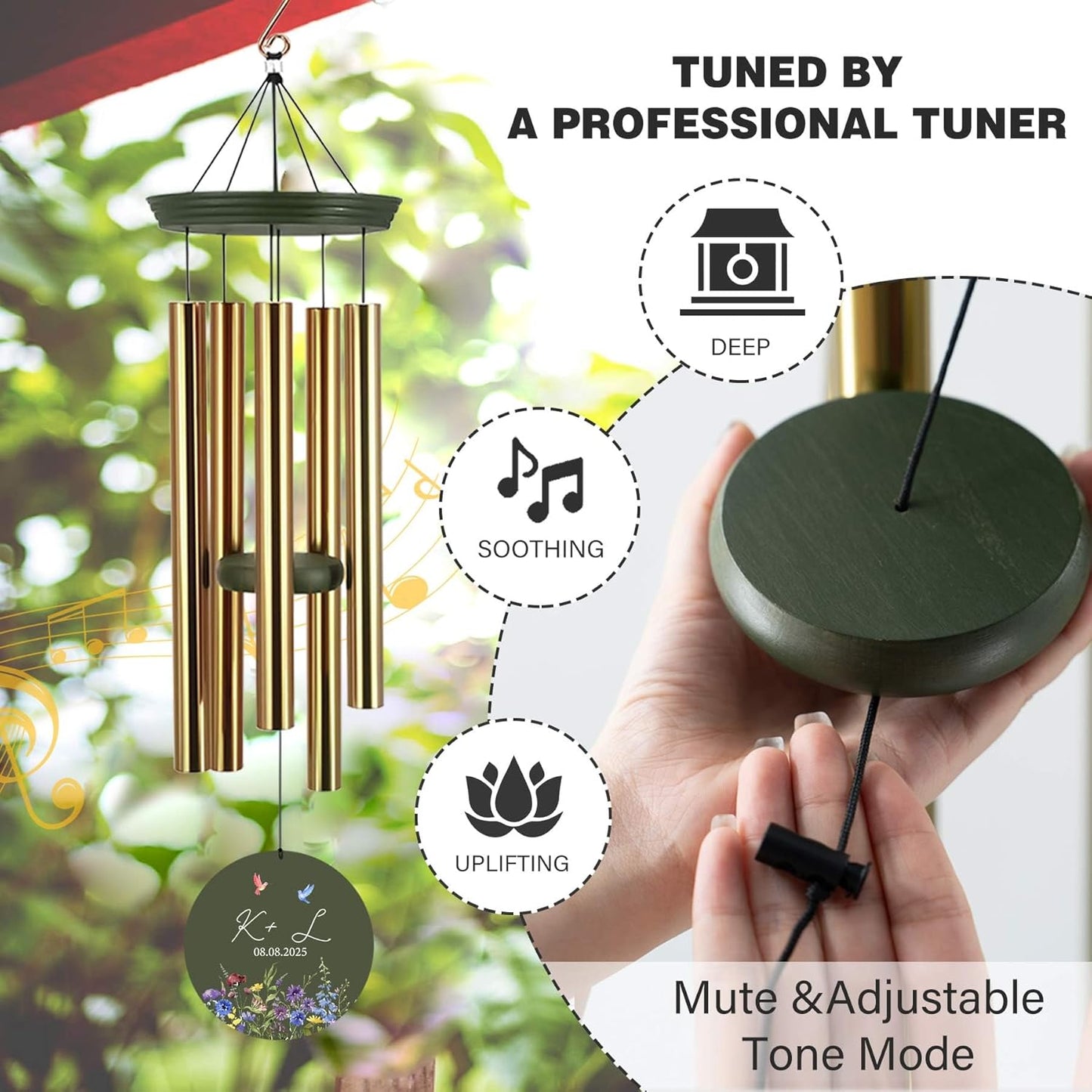 2025 Wedding Wind Chimes for Couple, Deep Tone Personalized Wind Chime, Wedding Gifts for Couples, Customized Windchime for Husband/Wife