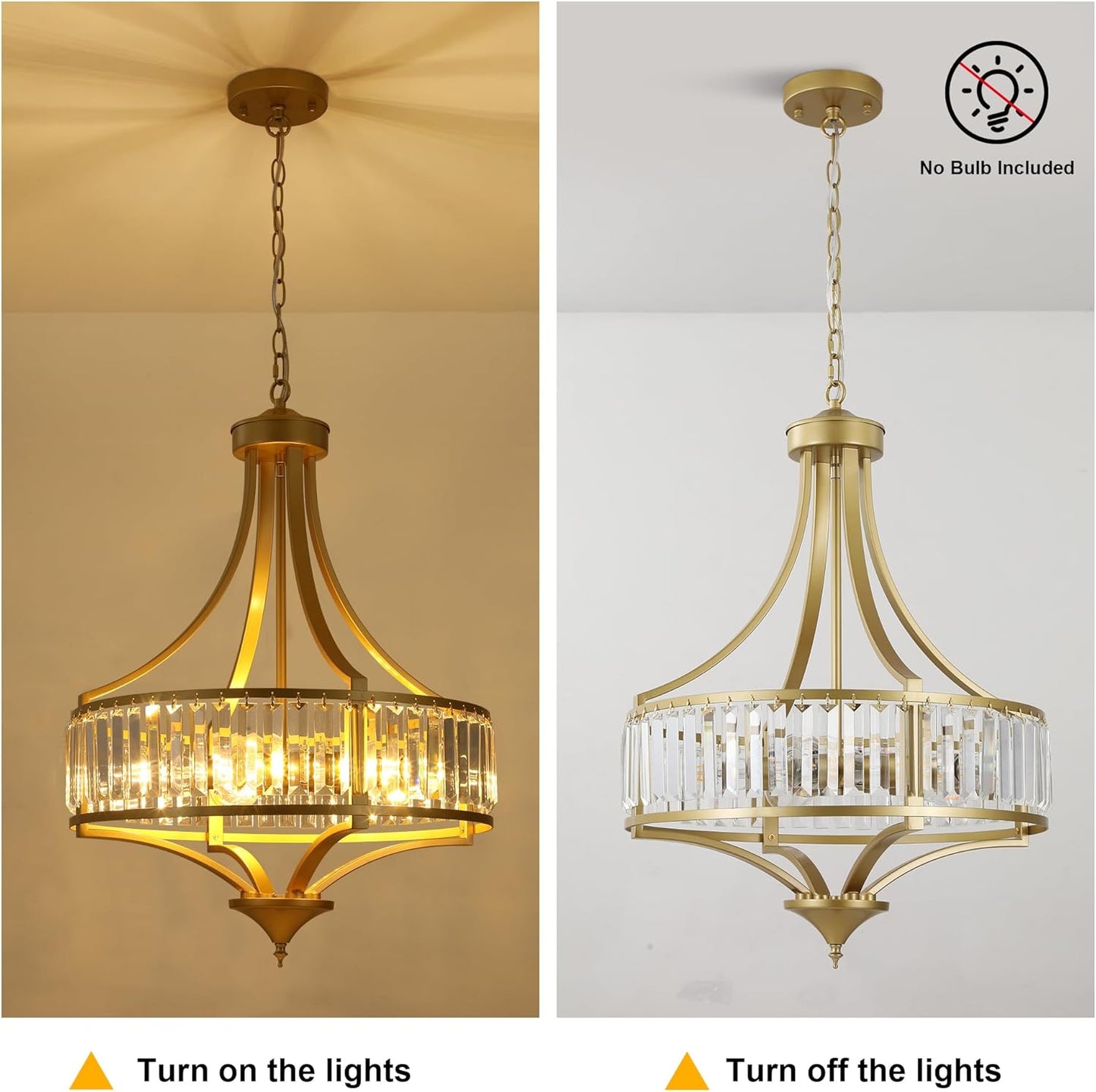 20" Modern Crystal Chandelier, 5-Light Gold Dinning Room Light Fixtures Over Table, Hanging Round Pendant Chandelier for Kitchen Island Entryway Bedroom Office Bathroom Stairwell