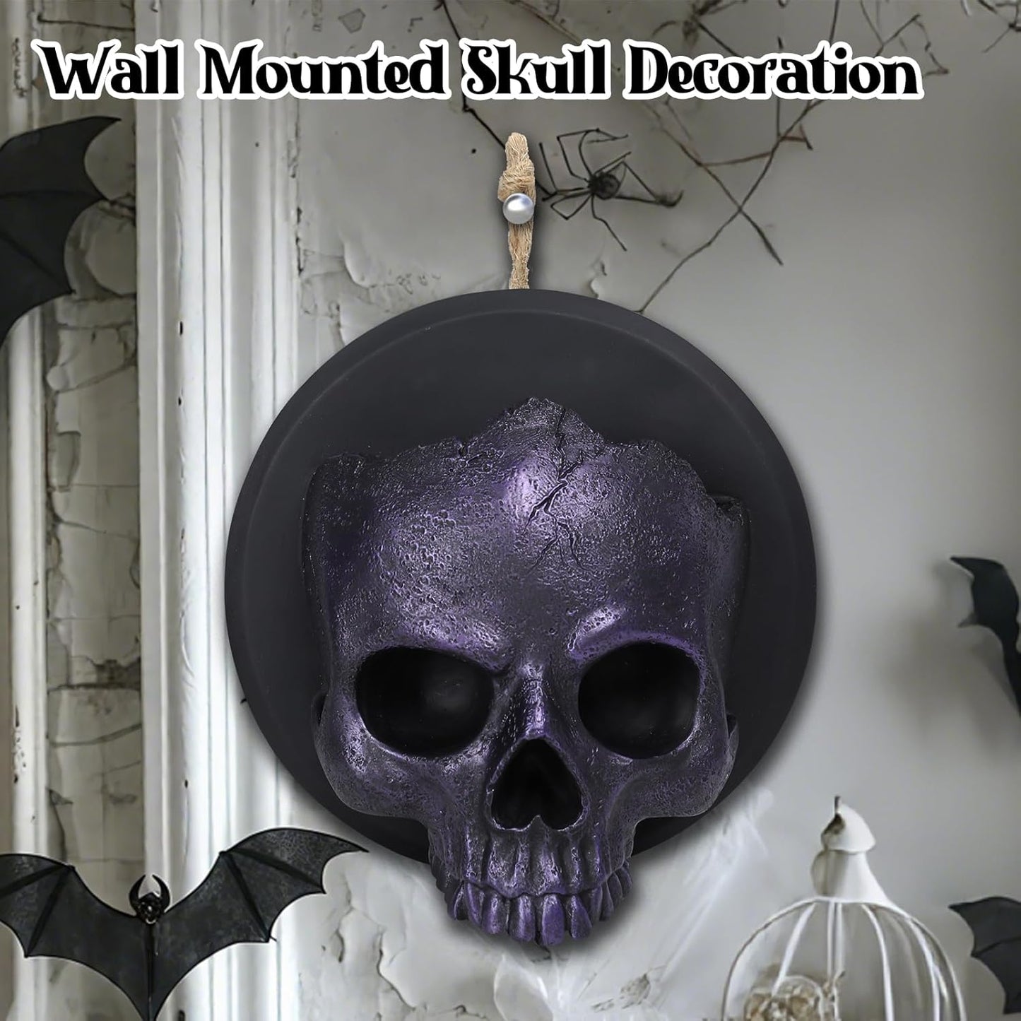 Halloween Skull Decorations, Gothic Skeleton Head Hanging Wall Decor, Resin Creepy Skull Led Lights for Indoor Halloween Party Home Decorations