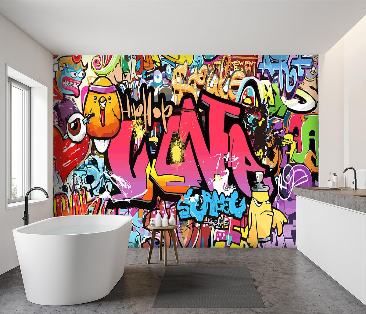 -Street Art Graffiti Wallpaper Fabric Wallpaper Living Room Bedroom Bathroom Boys Girls Children's Room Abstract Large Wall Mural- 137"x96"（ not Peel and Stick）