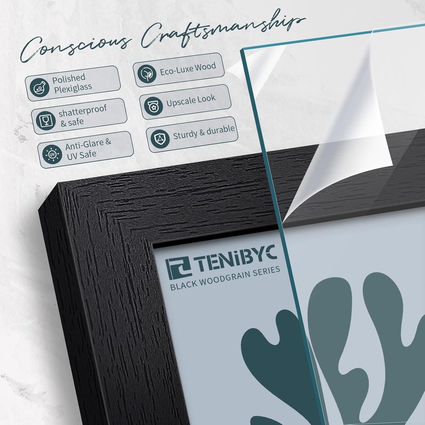 14x24 Poster Frame 3 Pack, Textured Black Solid Wood Gallery Picture Frame - Wall Hanging