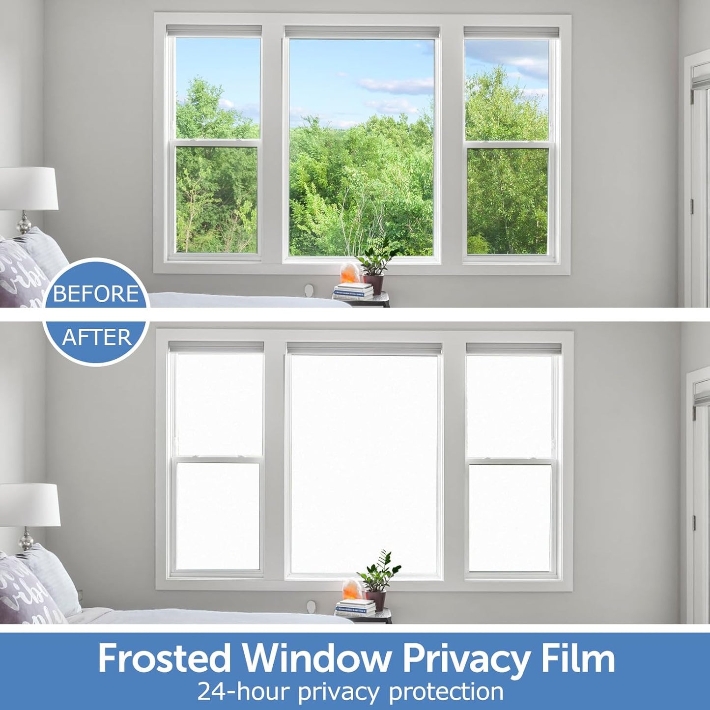 HIDBEA Frosted Window Privacy Film - Non Adhesive Static Cling Glass Stickers Sun UV Blocking Heat Control Door Covering Decals for Home Office(Frosted White, 17.5 x 78.7 Inch)