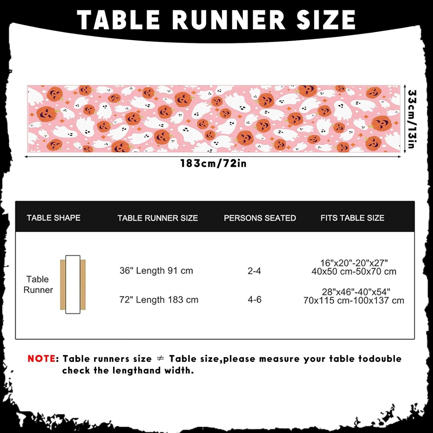 Halloween Table Runner Cute Spooky Ghost Pumpkin Table Linen Runner Pink Kitchen Dining Decoration Holiday Halloween Table Decoration for Holiday Indoor Outdoor Home Party Decor 13x72 Inch