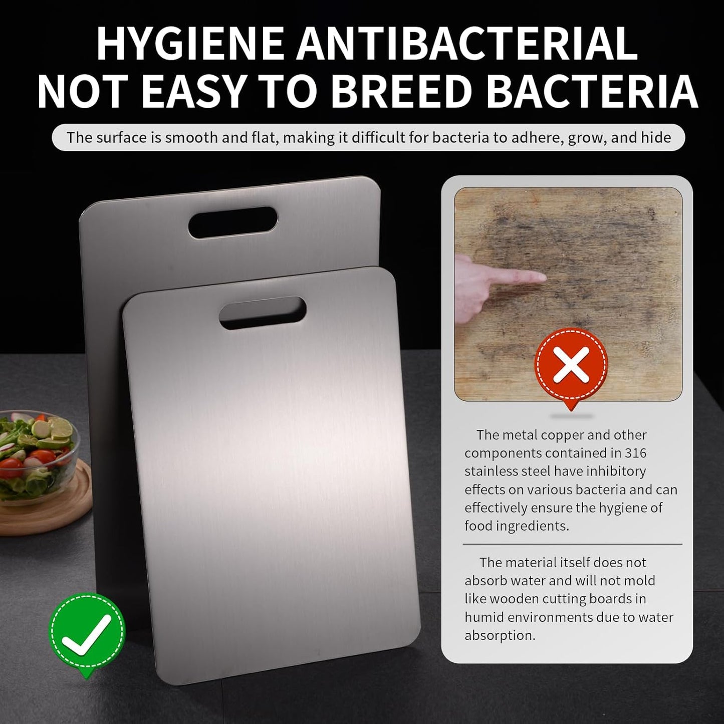 Katuchef Titanium Cutting Board 2025 New Upgrade Pure Titanium Cutting Boards for Kitchen Double Sided Cutting Boards Non Toxic,Hygiene Durable Chopping Board Suitable for Dishwasher Safe(M+L)