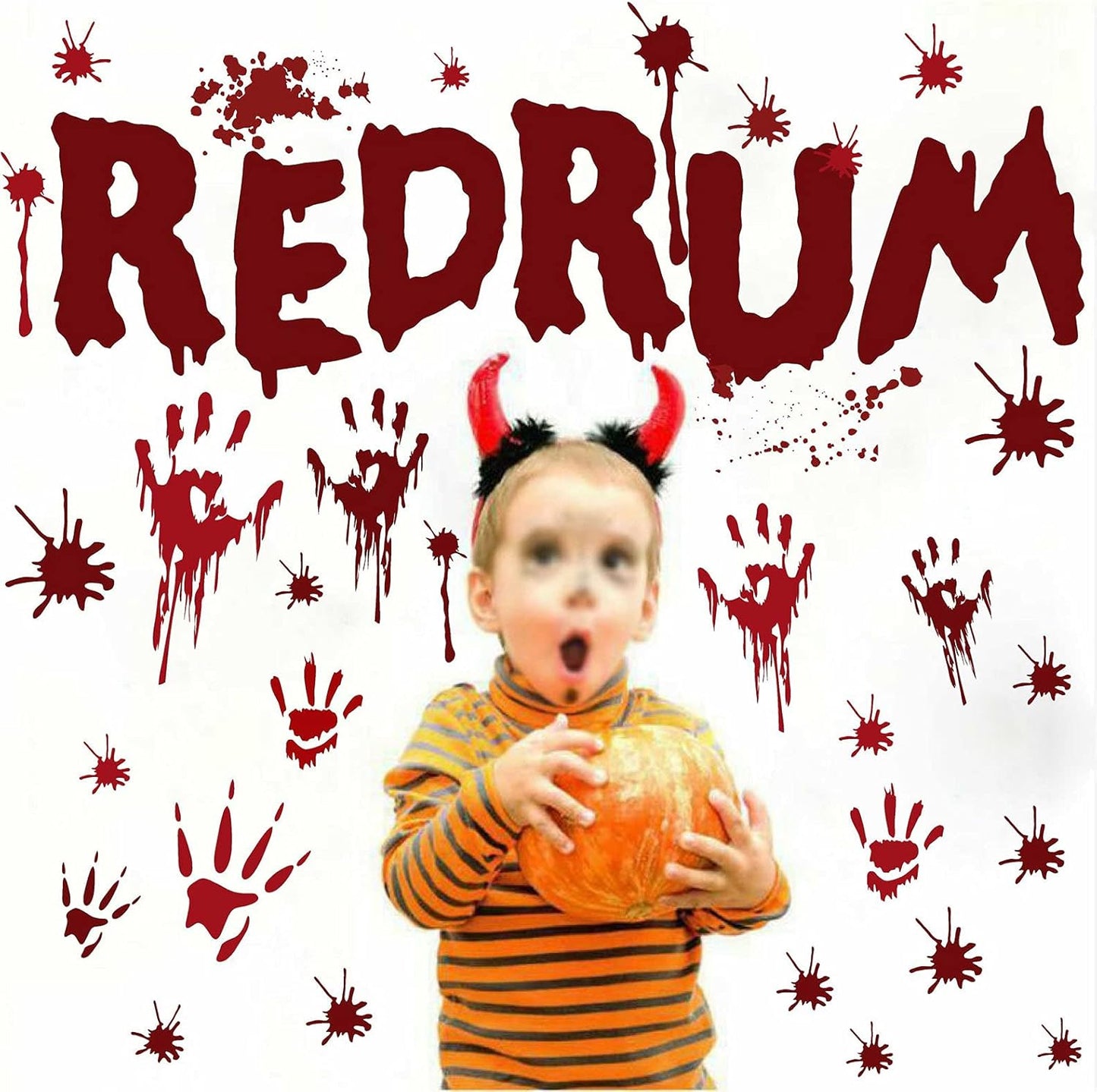 Halloween Redrum Murder Wall Decal Horror Ghost Hand Wall Decals Halloween Blood Splatter Decals Removable Peel and Stick Walls Stickers for Haunted House Party Window Decor