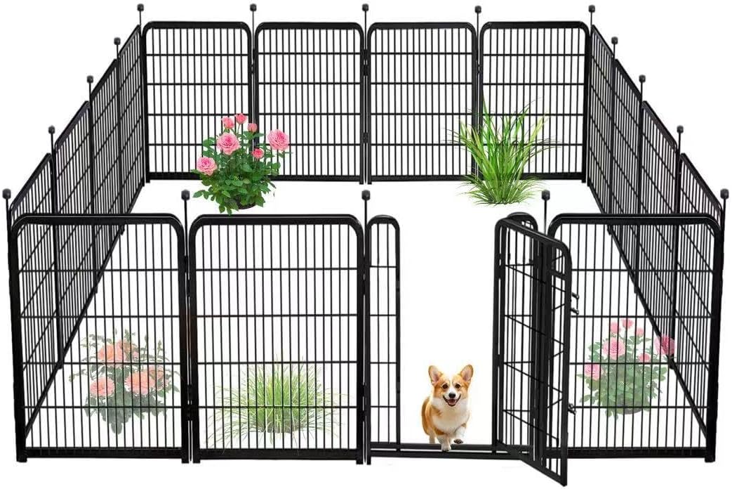 14 Panels Tall Garden Fence with Gate, 36 in(H) X31 Ft(L) Wide Door Low Sills Dog Fencing Outdoor for Yard, Black Garden Fence for Dogs Rabbits