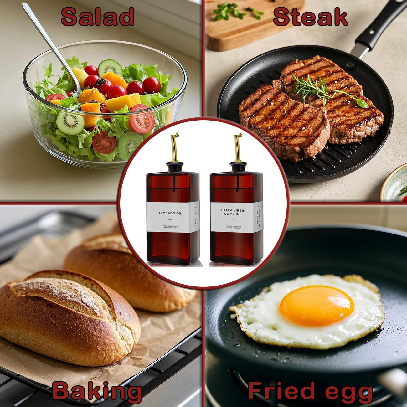 Olive Oil Dispenser Bottle for Kitchen - 16.9oz Dark Glass UV Protection, Oil and Vinegar Dispenser Set, Drip-Free Pourer, Kitchen Essential, Set of 2