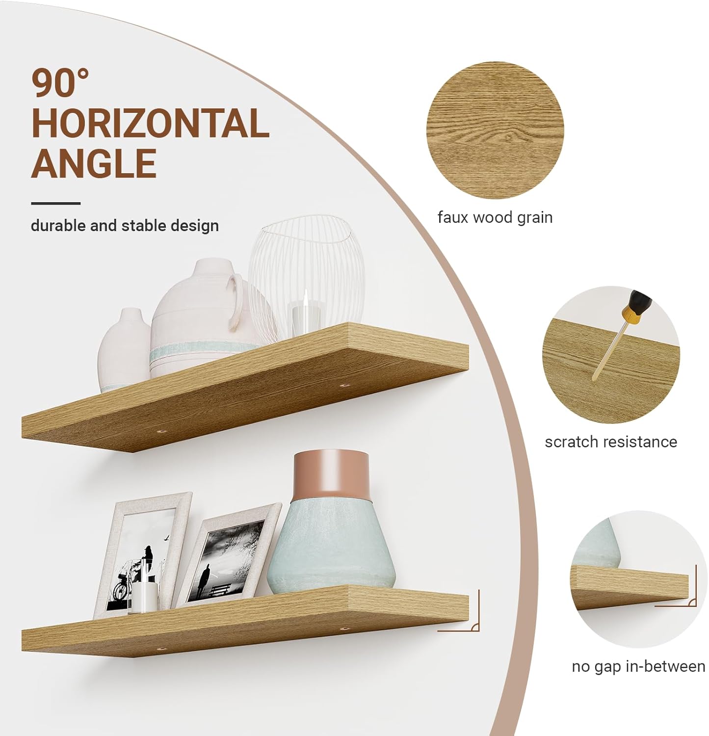 Heimlove Floating Shelves for Wall 36 Inches Long,9.3" Deep Oak Floating Shelf Set of 2,Wall Mounted Shelves for Bathroom Bedroom Living Room Kitchen Office,Shelf for Books Storage,Home Decor