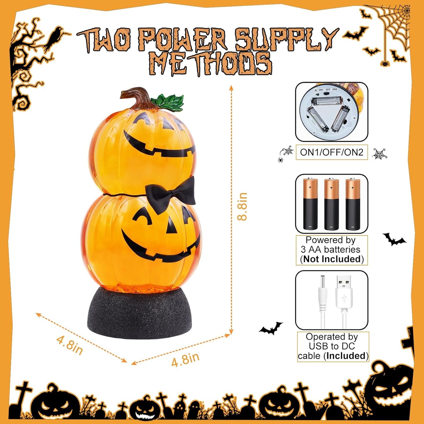 Halloween Snow Globe Lantern Lighted Pumpkin Musical Snow Globe Glitter with 6H Timer Battery and USB Operated Halloween Snow Globes Water Lantern for Spooky Festival Party Decoration (Pumpkin)