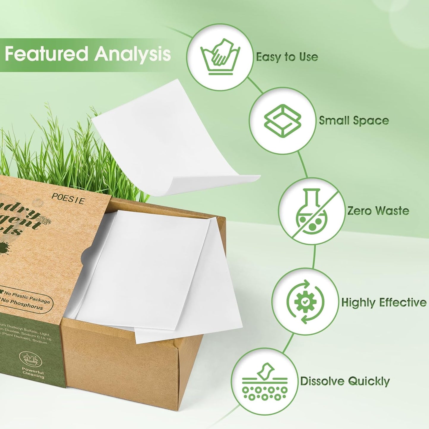 Poesie Laundry Detergent Sheets Original（Rainy Glass） Scent 160 Count Camping Hiking RV Trip Liquidless Clothes Laundry Detergent Strips for Travel Hotel Sink Dorm Home Outdoor